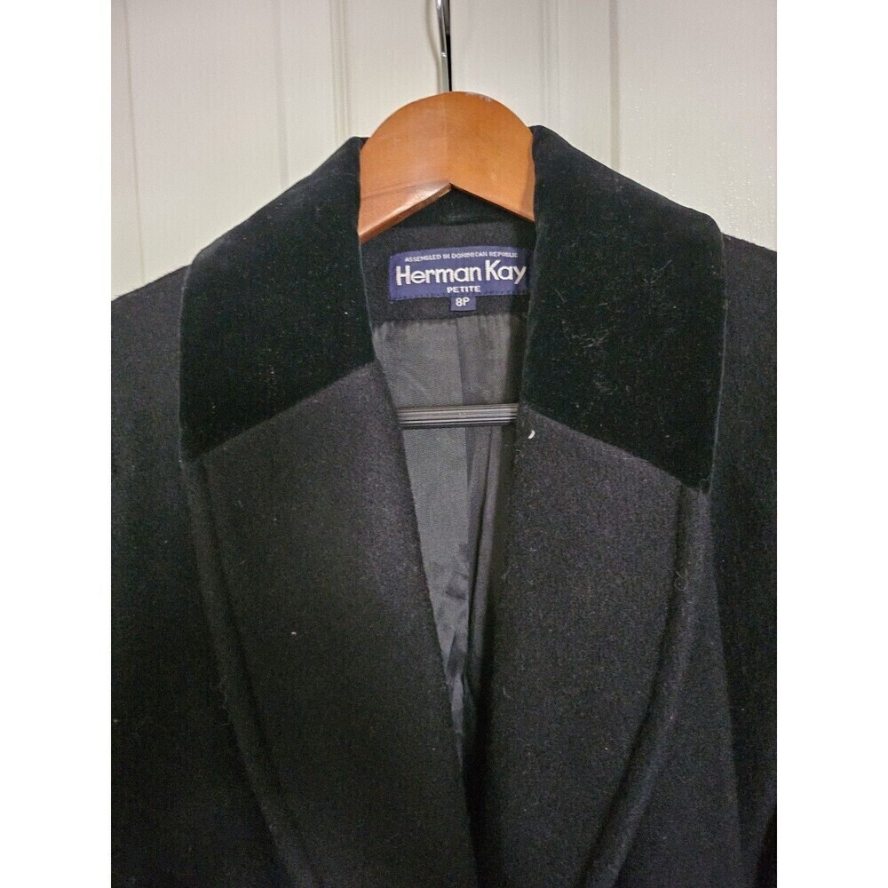 Vtg Herman Kay Women's Black Wool Nylon Formal With Preppy Velvet Collar... - Picture 4 of 12